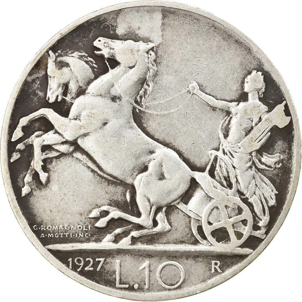 Moneda, Italia, Vittorio Emanuele III, 10 Lire, 1927, Rome, MBC, Plata, KM:68.1