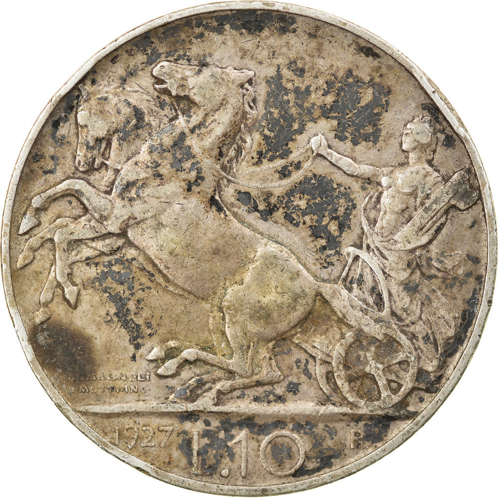 Coin, Italy, Vittorio Emanuele III, 10 Lire, 1927, Rome, EF(40-45), Silver