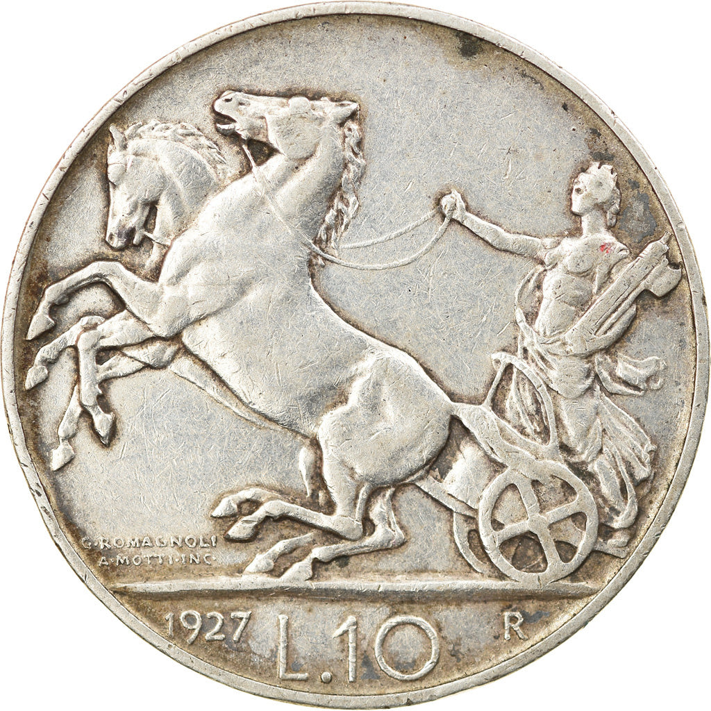 Moneda, Italia, Vittorio Emanuele III, 10 Lire, 1927, Rome, MBC+, Plata, KM:68.1