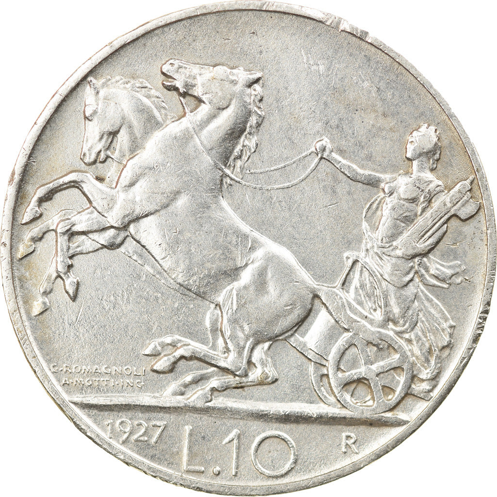 Moneta, Italia, Vittorio Emanuele III, 10 Lire, 1927, Rome, BB+, Argento
