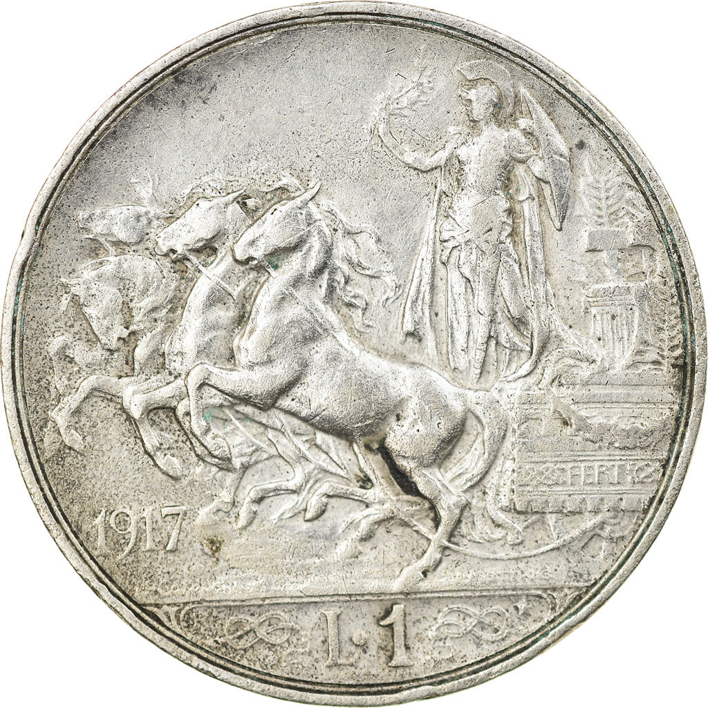 Coin, Italy, Vittorio Emanuele III, Lira, 1917, Rome, VF(30-35), Silver, KM:57