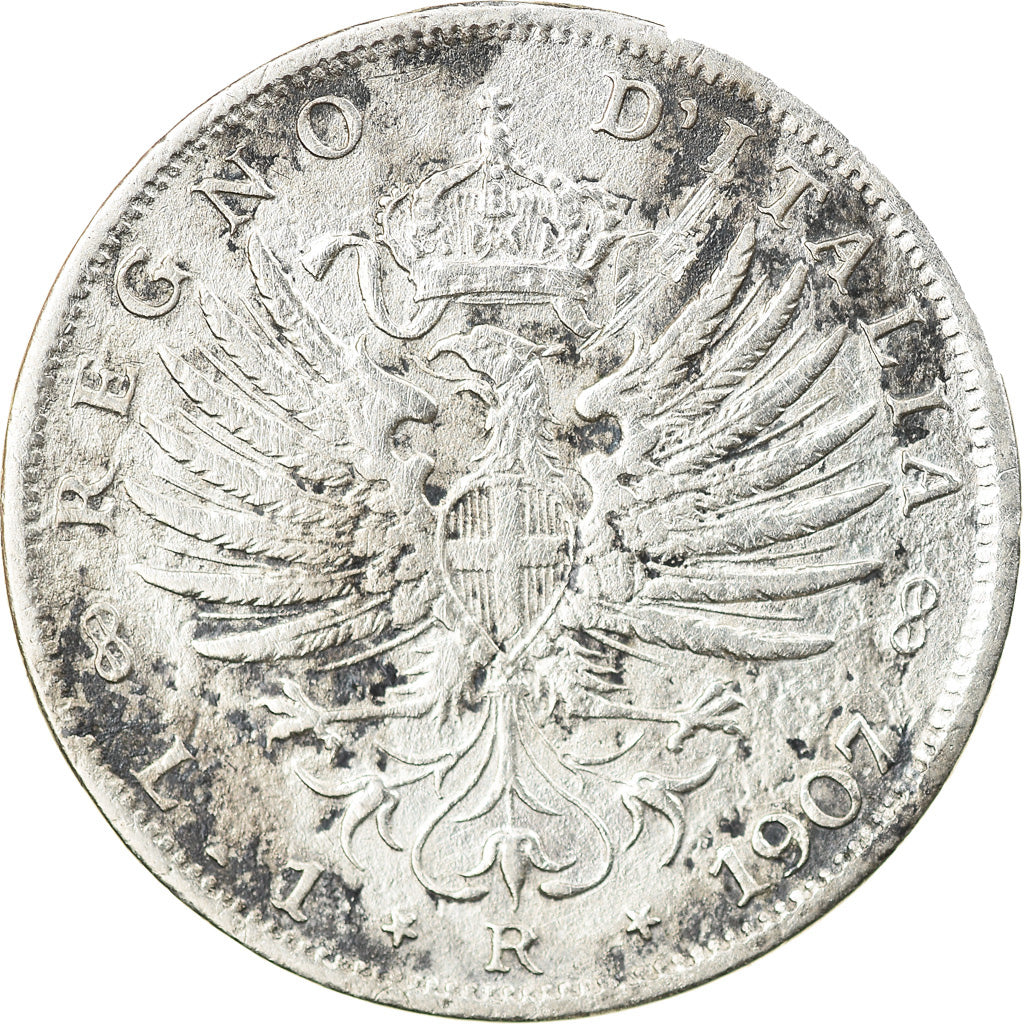 Moneda, Italia, Vittorio Emanuele III, Lira, 1907, Rome, BC+, Plata, KM:32