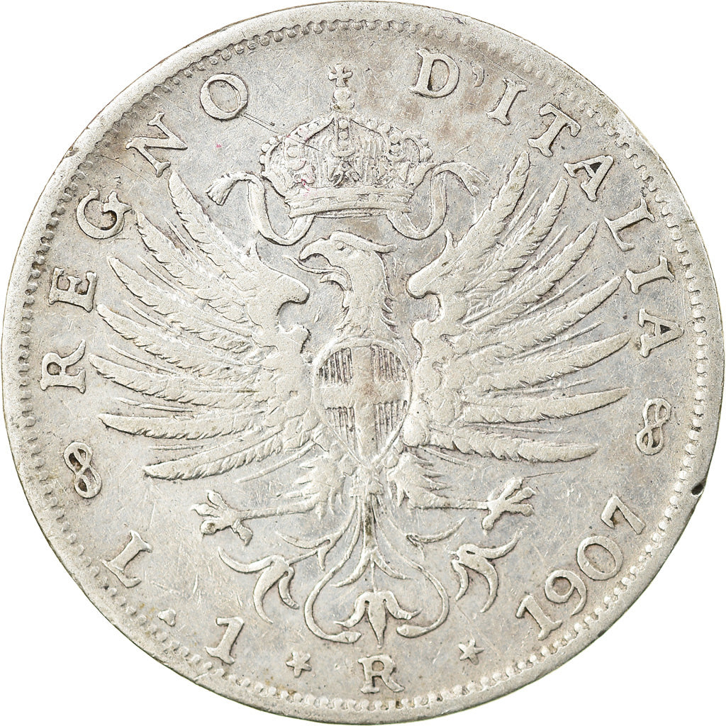 Moneda, Italia, Vittorio Emanuele III, Lira, 1907, Rome, BC+, Plata, KM:32