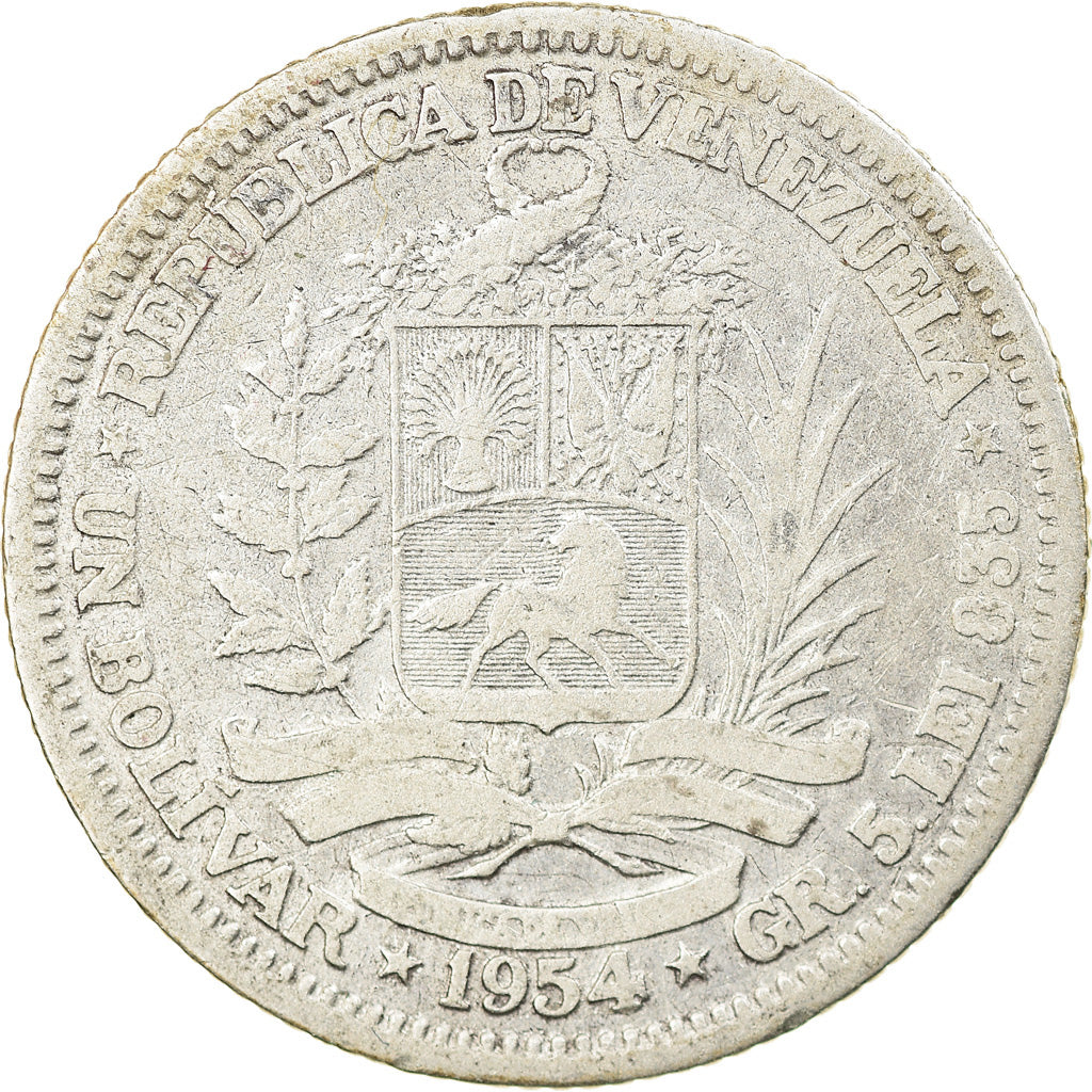 Coin, Venezuela, Bolivar, 1954, Philadelphia, VF(30-35), Silver, KM:37