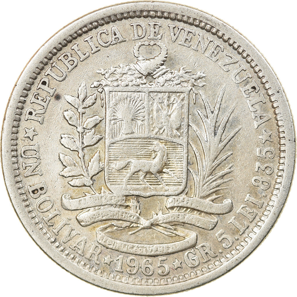 Coin, Venezuela, Bolivar, 1965, AU(50-53), Silver, KM:37a