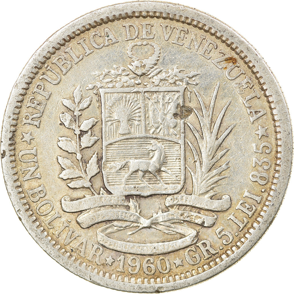 Coin, Venezuela, Bolivar, 1960, AU(50-53), Silver, KM:37a