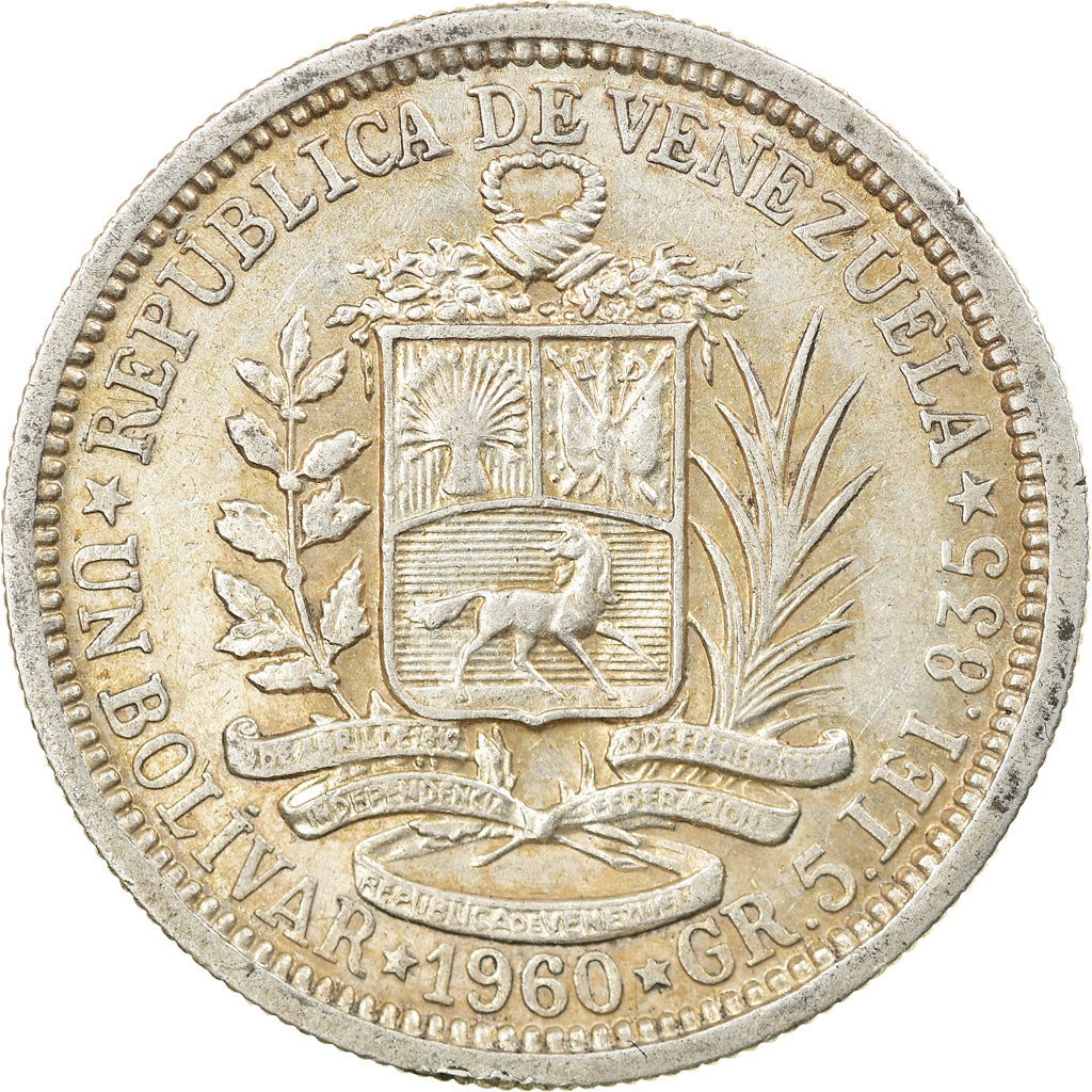 Coin, Venezuela, Bolivar, 1960, AU(55-58), Silver, KM:37a