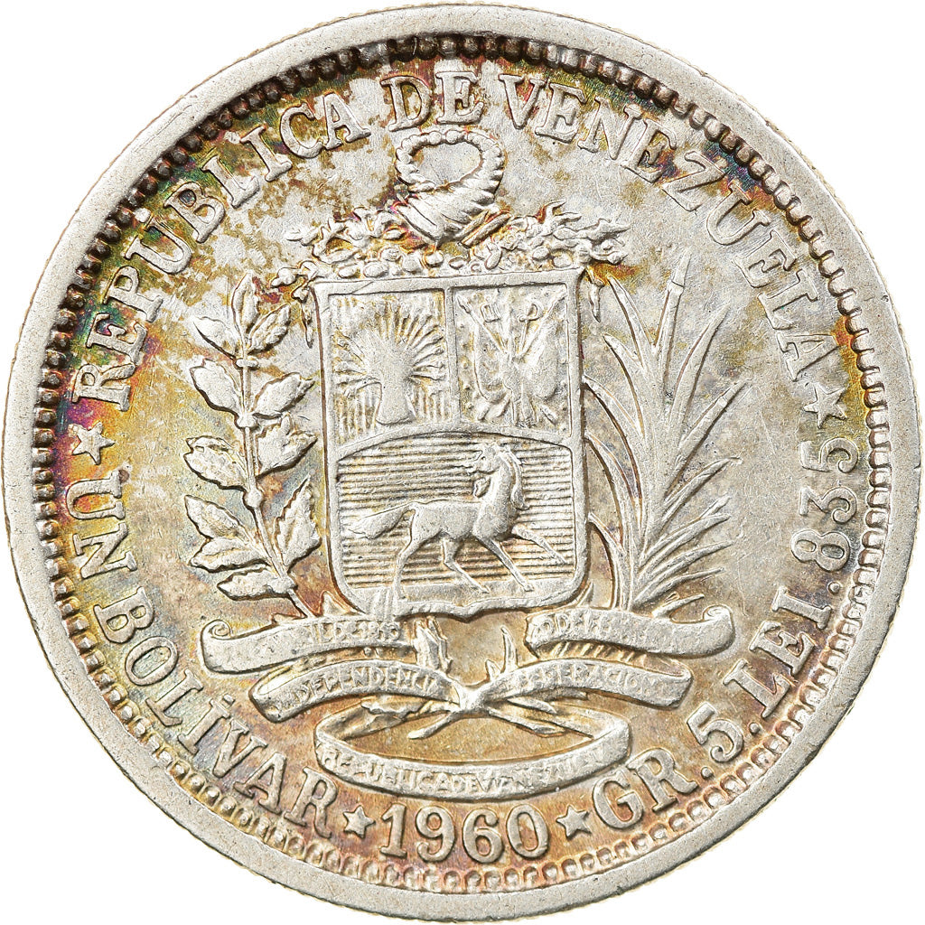Coin, Venezuela, Bolivar, 1960, AU(55-58), Silver, KM:37a
