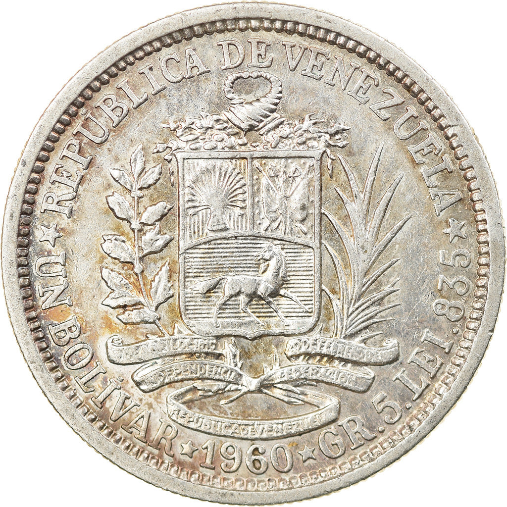 Coin, Venezuela, Bolivar, 1960, AU(55-58), Silver, KM:37a