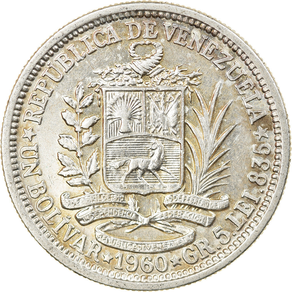 Coin, Venezuela, Bolivar, 1960, AU(55-58), Silver, KM:37a