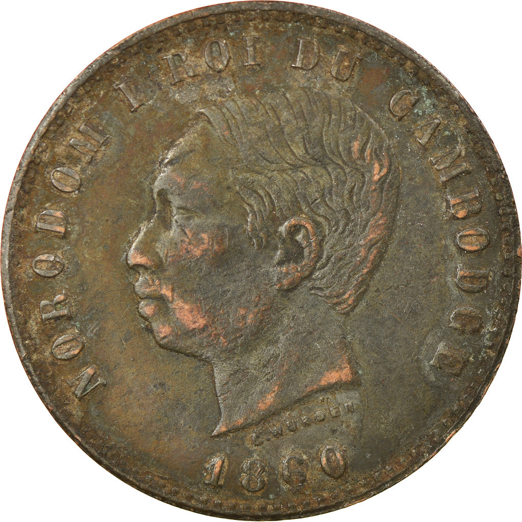 Coin, Cambodia, 10 Centimes, 1860, VF(20-25), Bronze, KM:M3