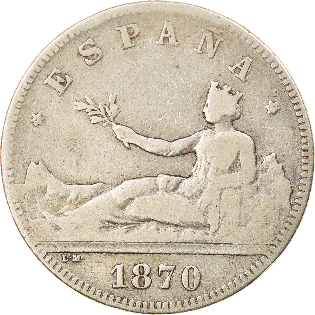 Coin, Spain, Provisional Government, 2 Pesetas, 1870 (74), Madrid, VF(30-35)