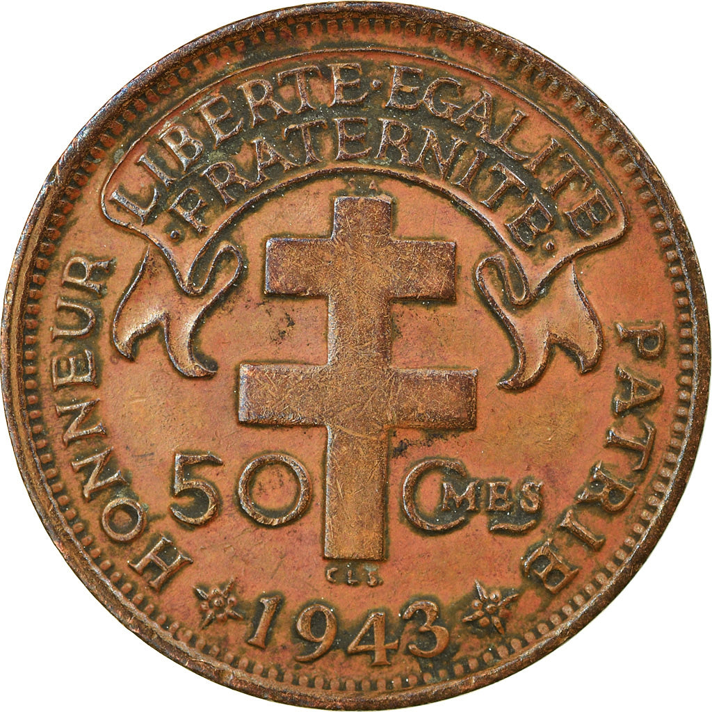 Coin, French Equatorial Africa, 50 Centimes, 1943, Pretoria, EF(40-45), Bronze