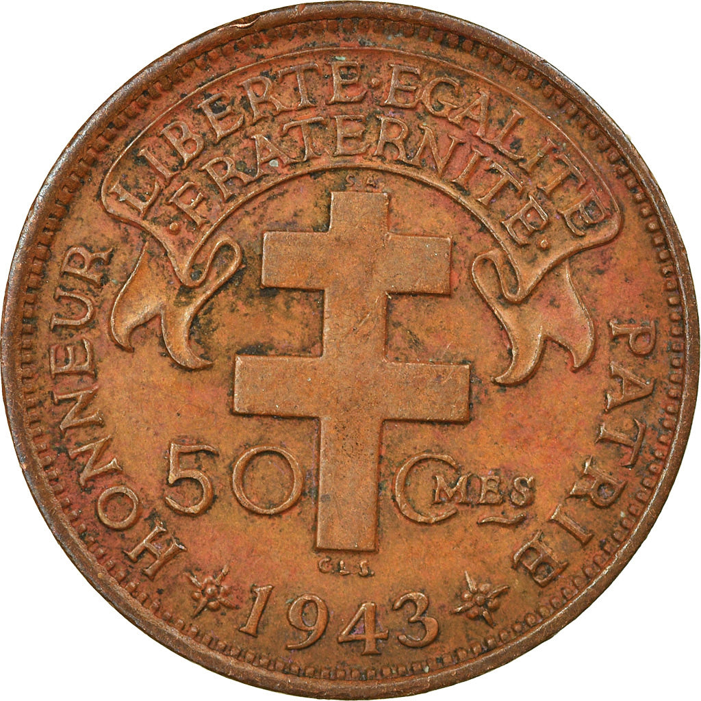 Coin, French Equatorial Africa, 50 Centimes, 1943, Pretoria, EF(40-45), Bronze
