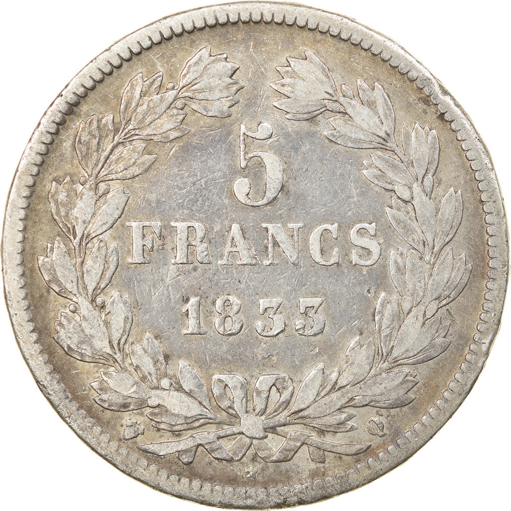 Coin, France, Louis-Philippe, 5 Francs, 1833, Perpignan, VF(30-35), Silver