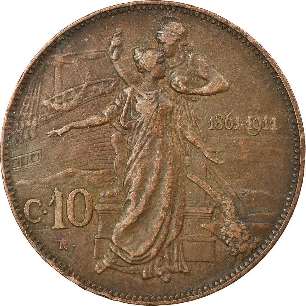 Coin, Italy, Vittorio Emanuele III, 10 Centesimi, 1911, Rome, VF(20-25), Bronze