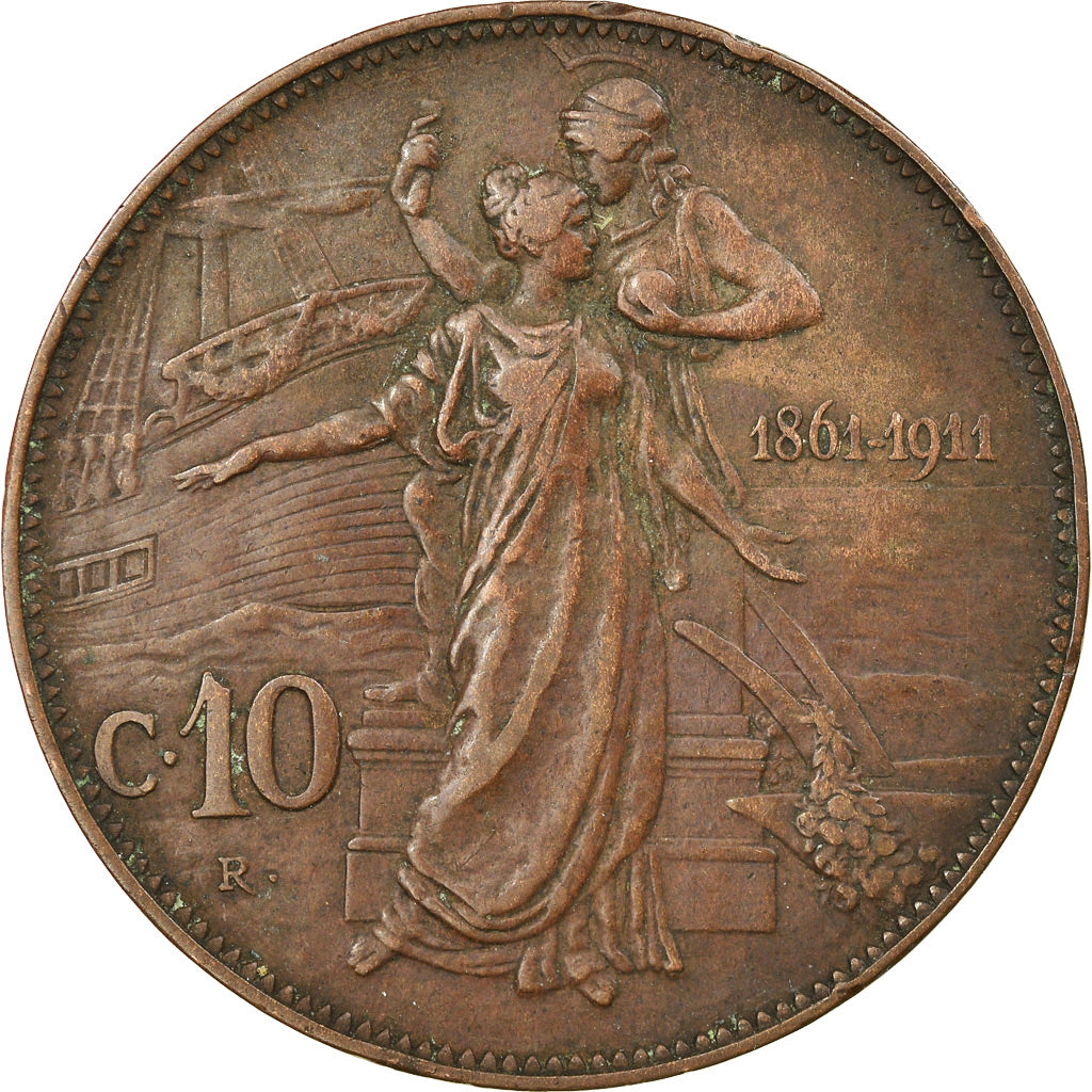 Coin, Italy, Vittorio Emanuele III, 10 Centesimi, 1911, Rome, VF(20-25), Bronze