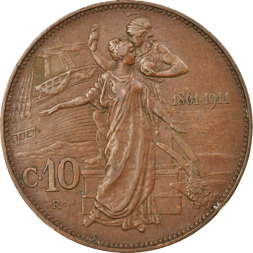 Coin, Italy, Vittorio Emanuele III, 10 Centesimi, 1911, Rome, VF(20-25), Bronze