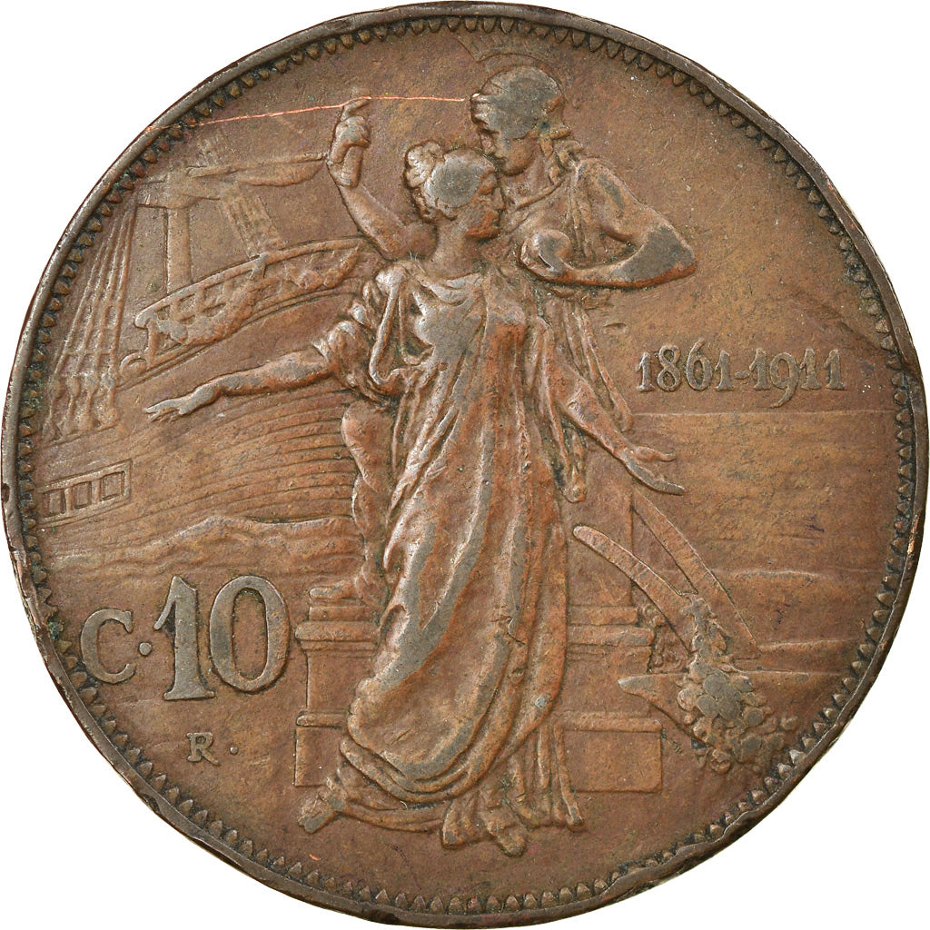 Coin, Italy, Vittorio Emanuele III, 10 Centesimi, 1911, Rome, VF(20-25), Bronze