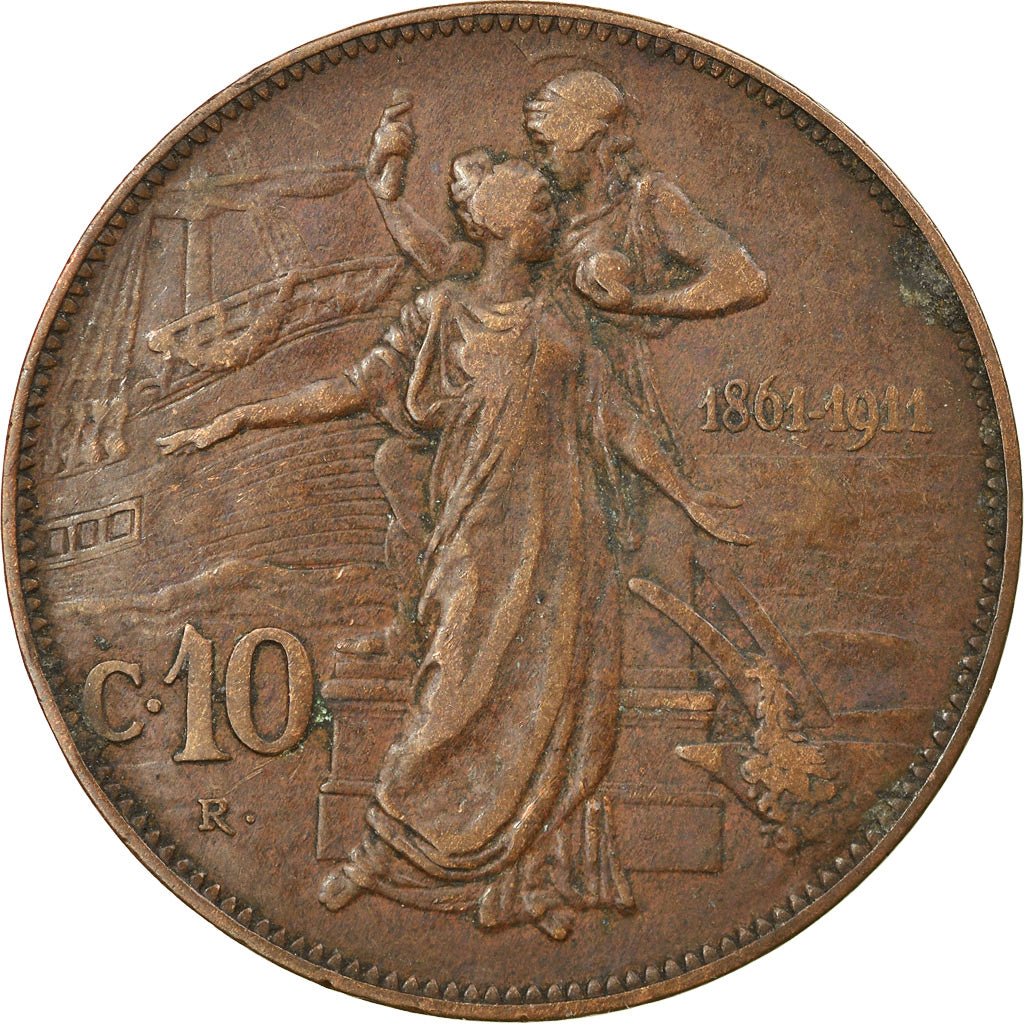 Coin, Italy, Vittorio Emanuele III, 10 Centesimi, 1911, Rome, VF(20-25), Bronze
