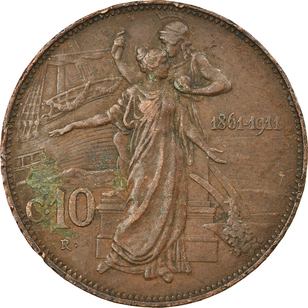 Moneta, Italia, Vittorio Emanuele III, 10 Centesimi, 1911, Rome, MB, Bronzo