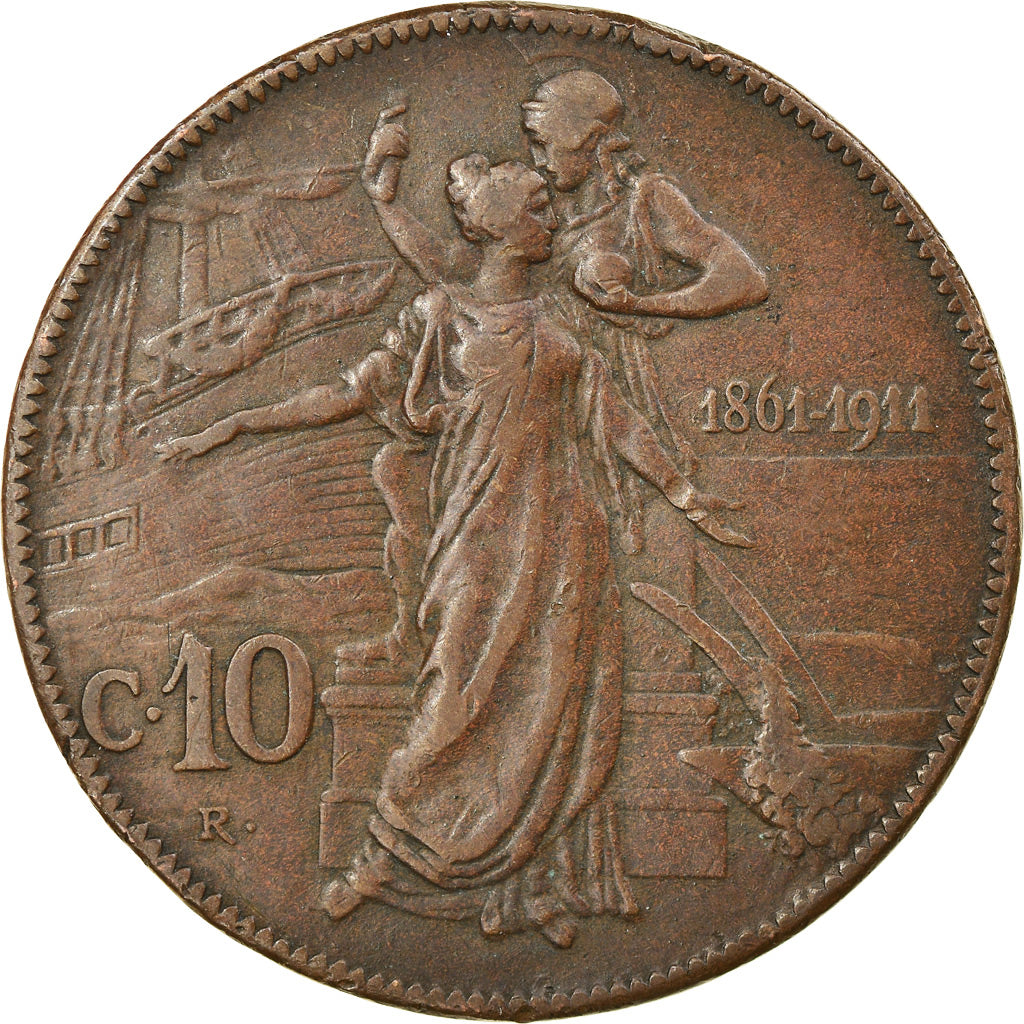 Coin, Italy, Vittorio Emanuele III, 10 Centesimi, 1911, Rome, VF(20-25), Bronze