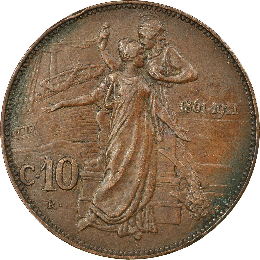 Coin, Italy, Vittorio Emanuele III, 10 Centesimi, 1911, Rome, EF(40-45), Bronze
