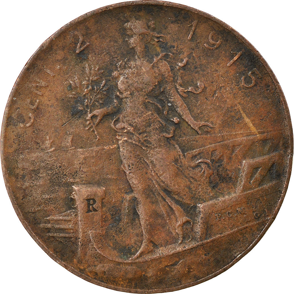 Moneta, Italia, Vittorio Emanuele III, 2 Centesimi, 1915, Rome, MB+, Bronzo