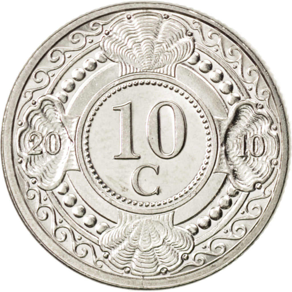 NETHERLANDS ANTILLES, 10 Cents, 2010, KM #34, MS(63), Nickel Bonded Steel, 18,..