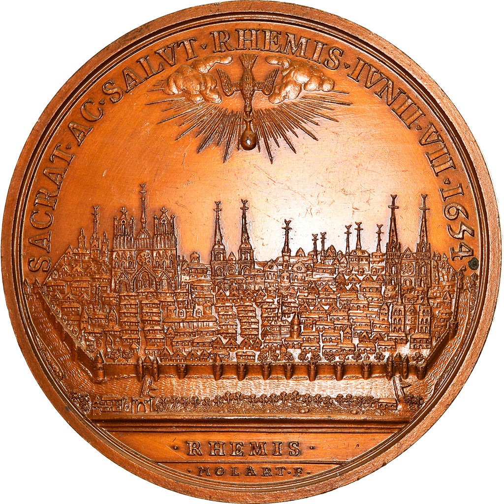 Francia, medalla, Sacre de Louis XIV, Reims, History, 1654, Molart, Restrike