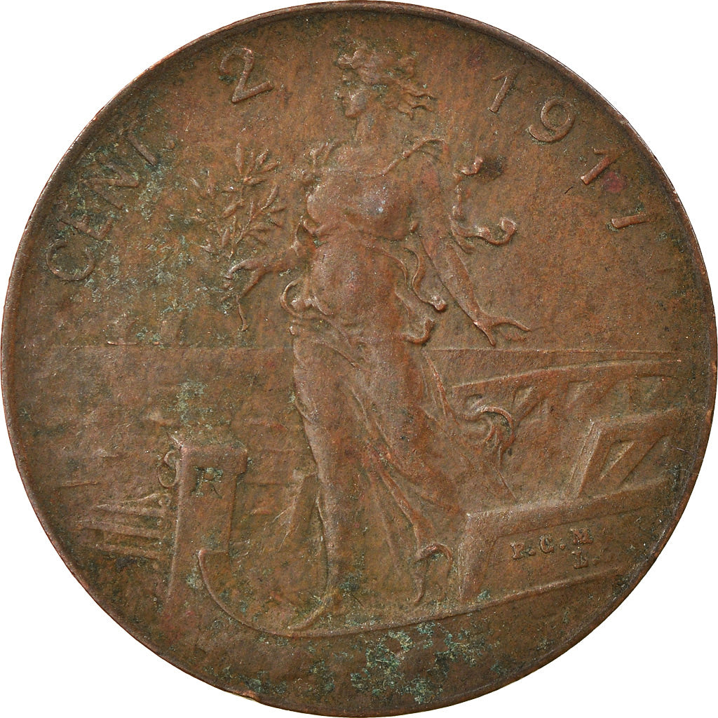 Coin, Italy, Vittorio Emanuele III, 2 Centesimi, 1917, Rome, VF(30-35), Bronze