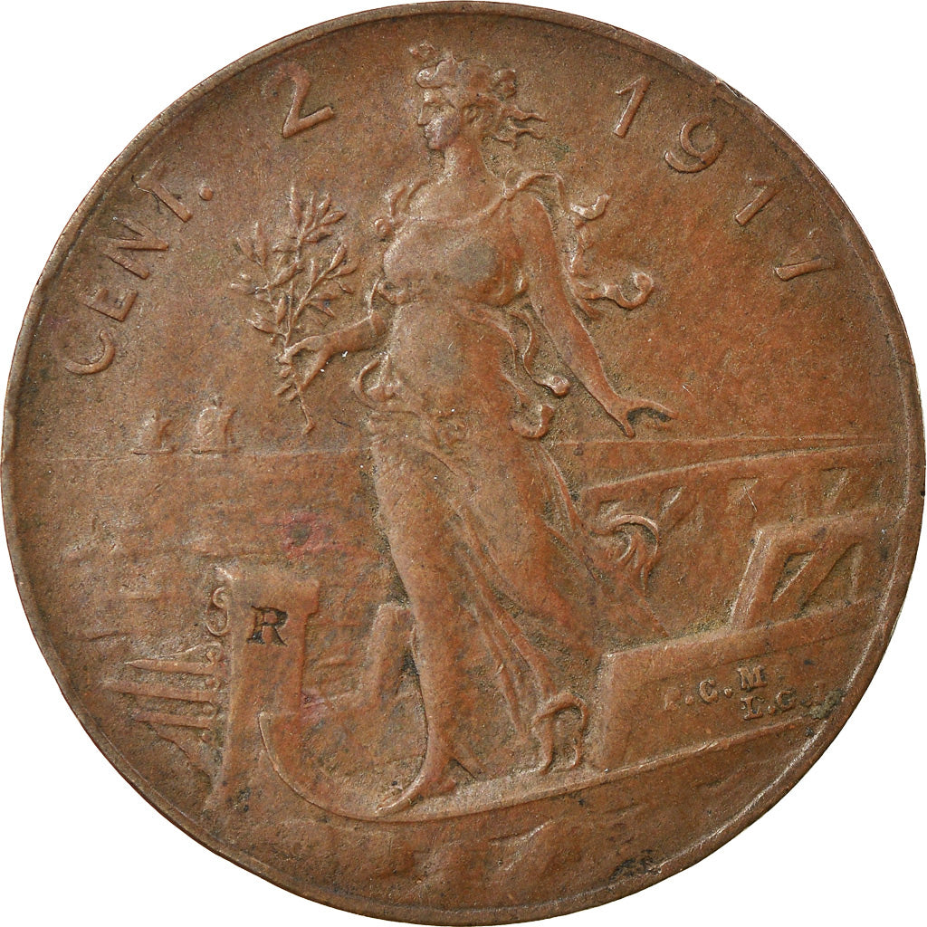 Moneda, Italia, Vittorio Emanuele III, 2 Centesimi, 1917, Rome, BC+, Bronce