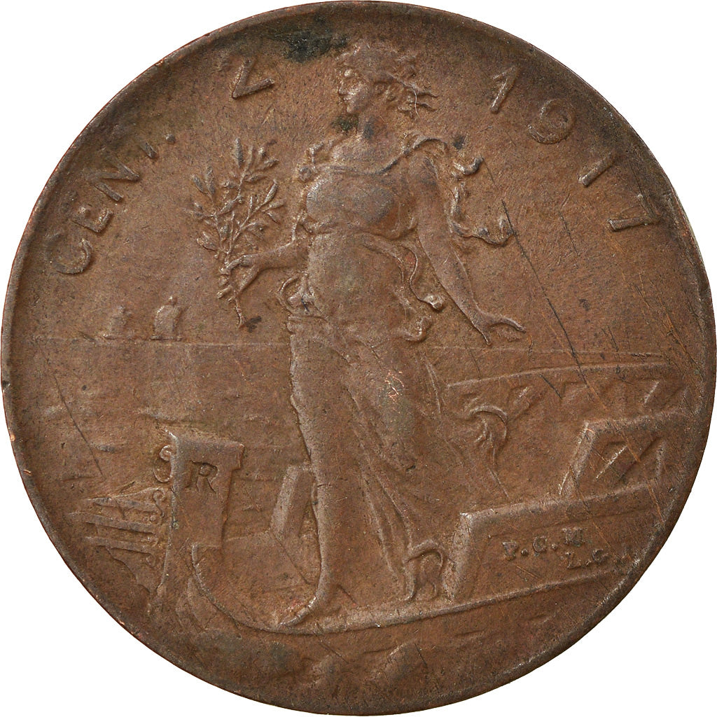 Moneda, Italia, Vittorio Emanuele III, 2 Centesimi, 1917, Rome, MBC+, Bronce