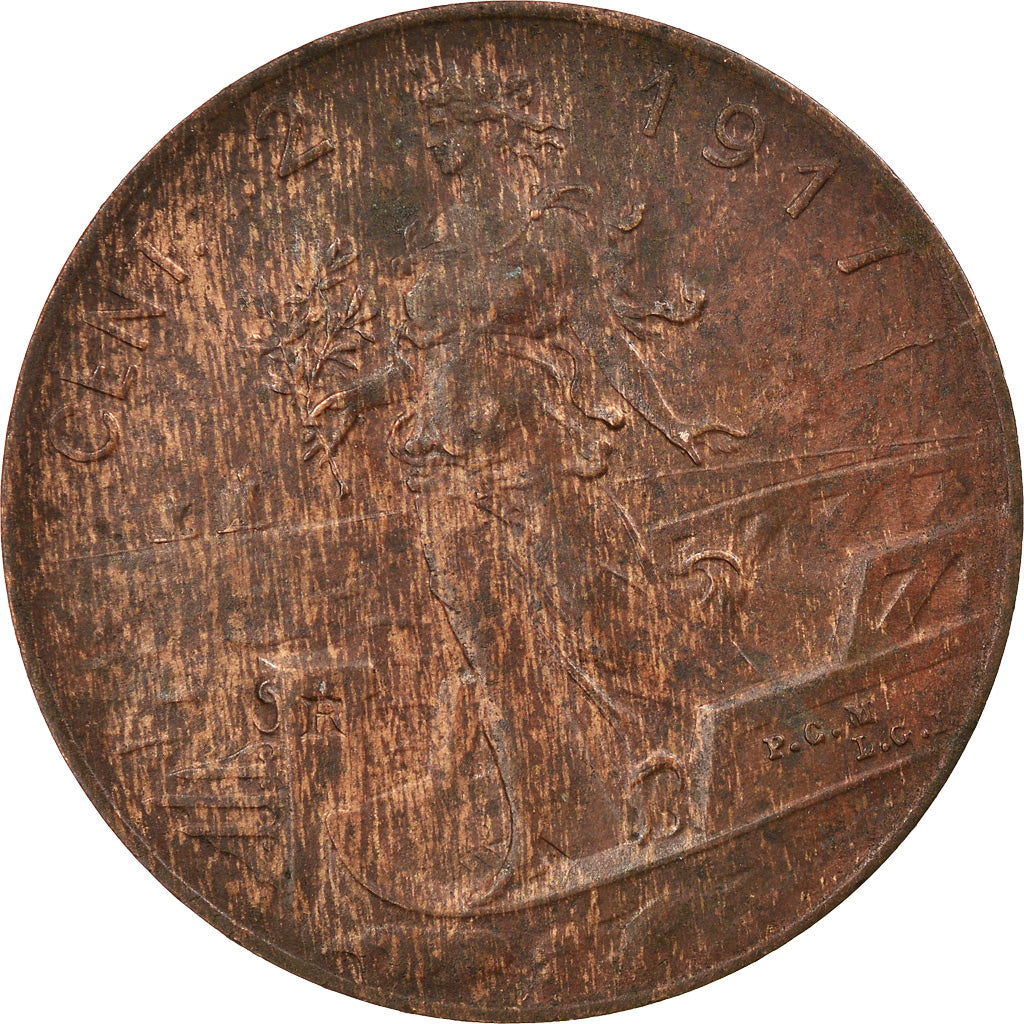 Moneda, Italia, Vittorio Emanuele III, 2 Centesimi, 1917, Rome, MBC+, Bronce