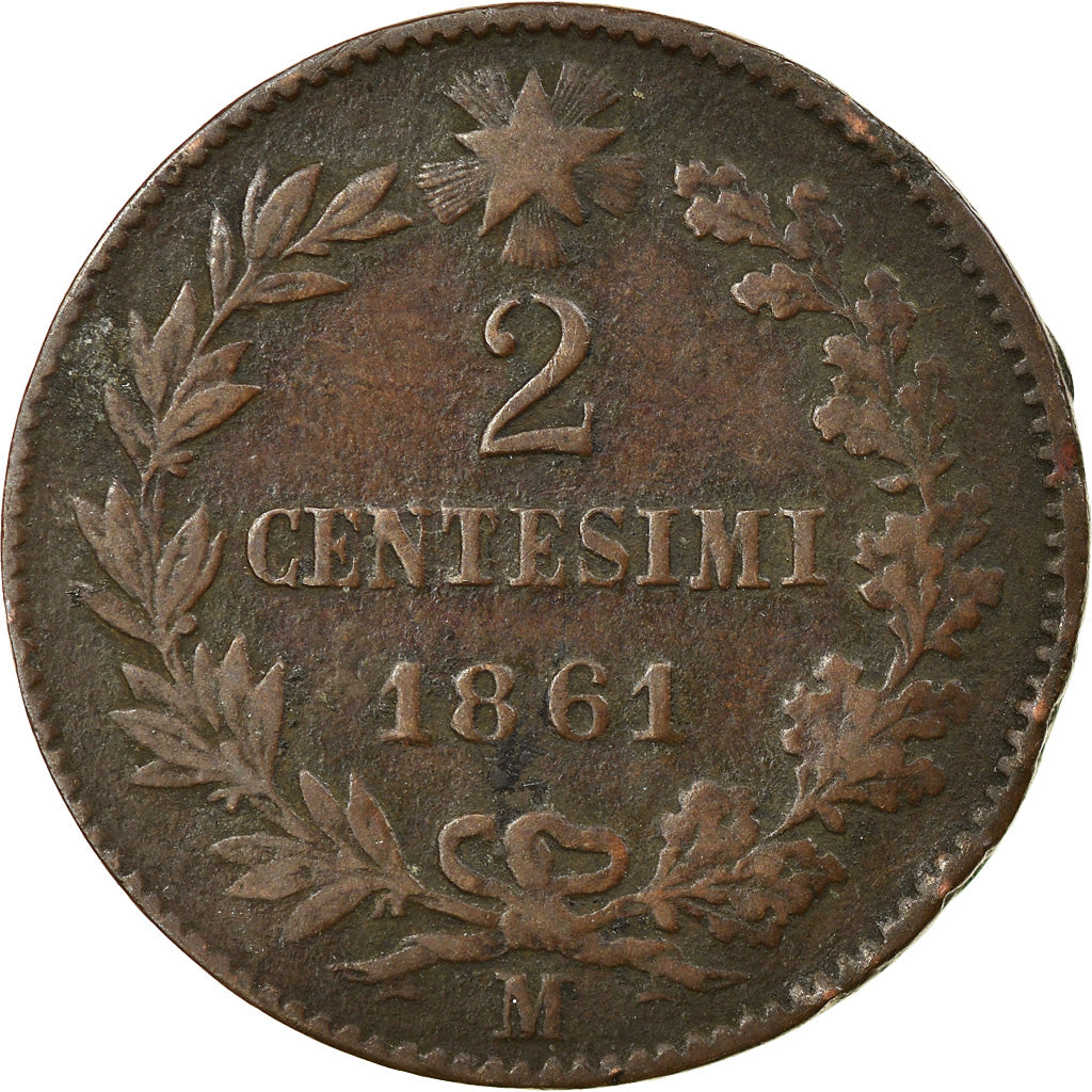Munten, Italië, Vittorio Emanuele II, 2 Centesimi, 1861, Milan, FR+, Koper