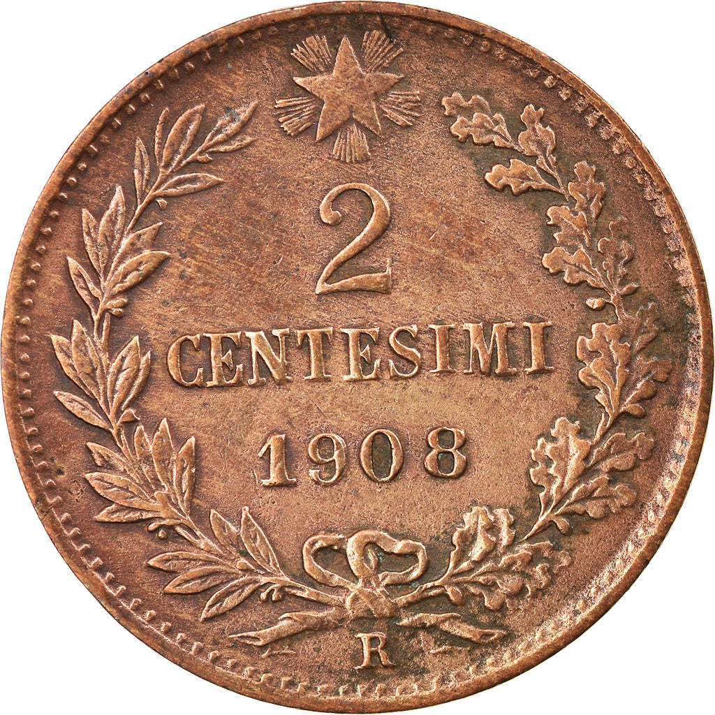 Coin, Italy, Vittorio Emanuele III, 2 Centesimi, 1908, Rome, VF(30-35), Bronze