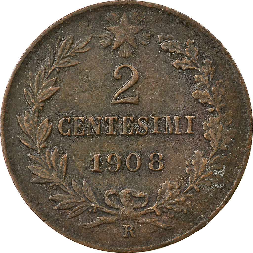 Coin, Italy, Vittorio Emanuele III, 2 Centesimi, 1908, Rome, VF(30-35), Bronze