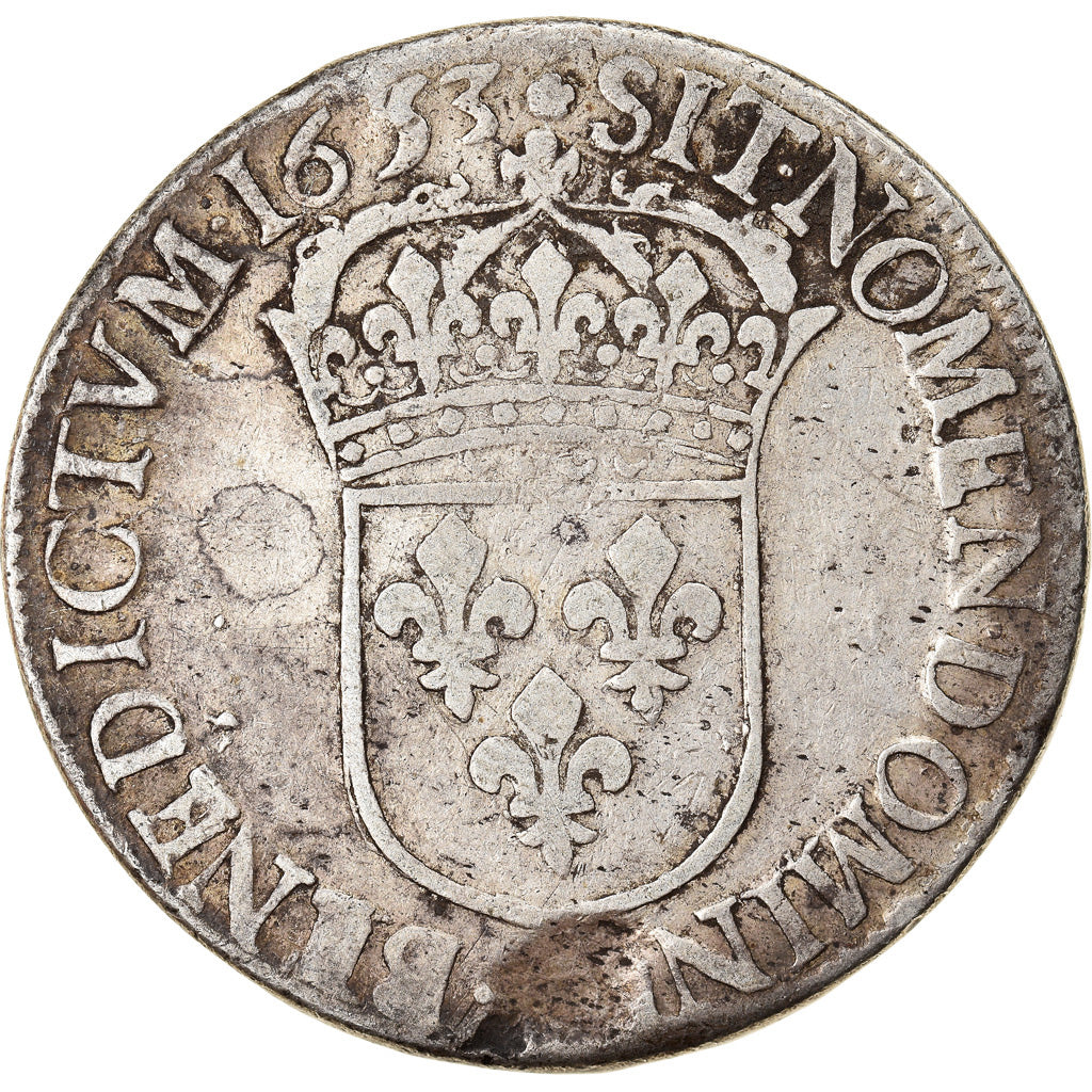 Moneda, Francia, Louis XIV, Ecu, 1653, BC+, Plata, Gadoury:202