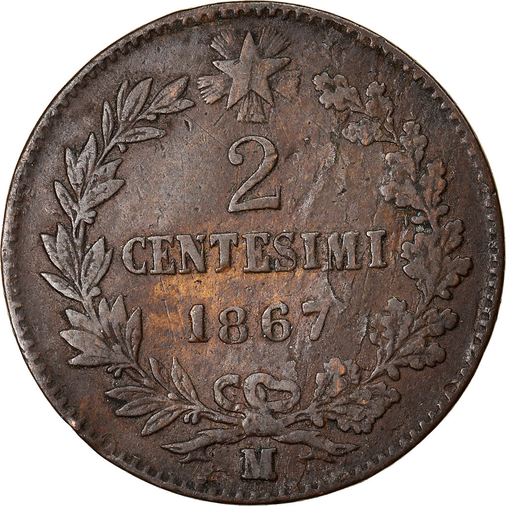 Münze, Italien, Vittorio Emanuele II, 2 Centesimi, 1867, Milan, SS, Kupfer