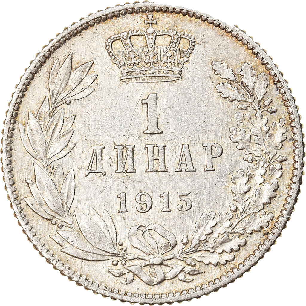 Coin, Serbia, Peter I, Dinar, 1915, Paris, EF(40-45), Silver, KM:25.3