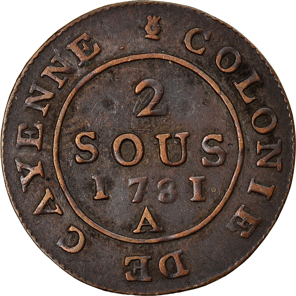 Monnaie, FRENCH GUIANA, 2 Sous, 1781, Paris, TB+, Billon, KM:1