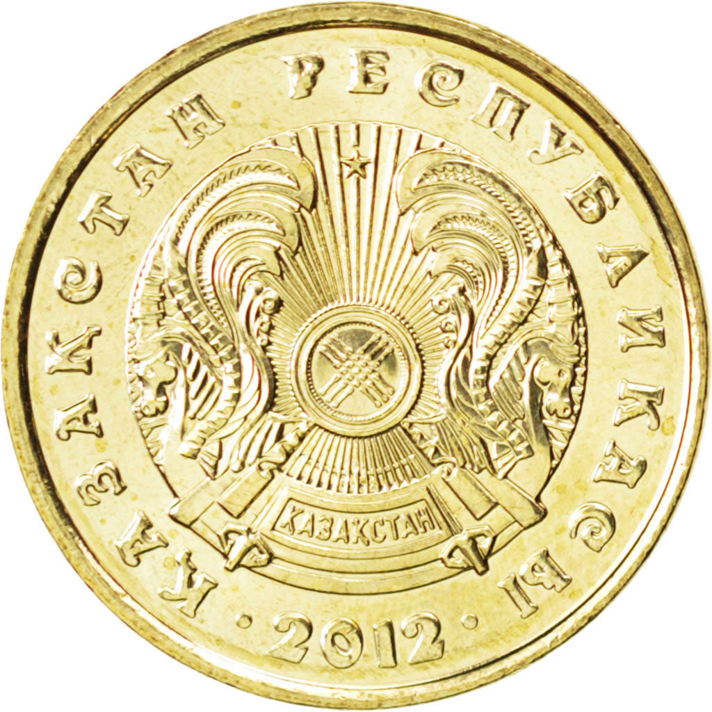 KAZAKHSTAN, 10 Tenge, 2012, KM #25, MS(63), Nickel-Brass, 19.6, 2.71
