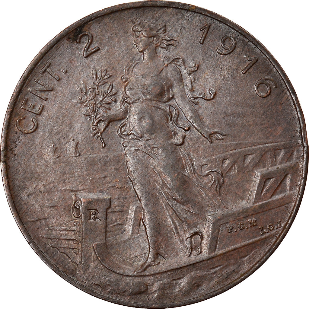 Moeda, Itália, Vittorio Emanuele III, 2 Centesimi, 1916, Rome, AU(55-58)
