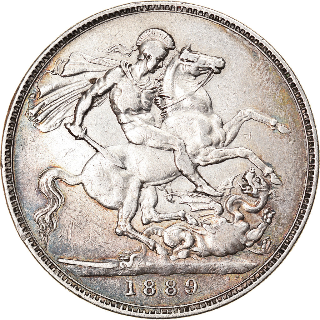 Coin, Great Britain, Victoria, Crown, 1889, London, AU(50-53), Silver, KM:765
