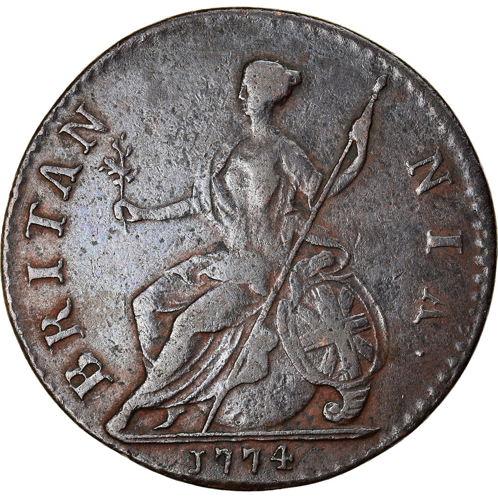 Monnaie, Grande-Bretagne, George III, 1/2 Penny, 1774, Londres, TB+, Cuivre