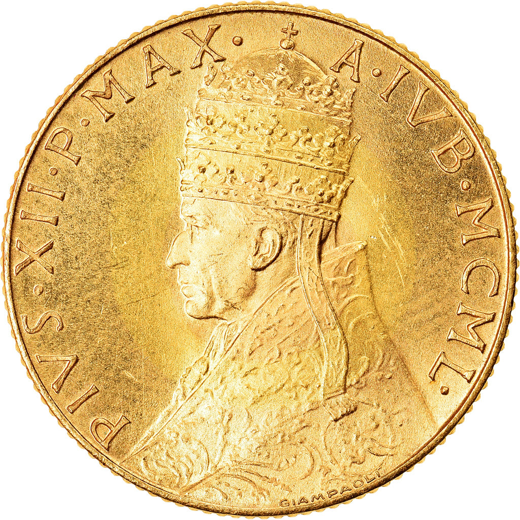 Coin, VATICAN CITY, Pius XII, 100 Lire, 1950, Rome, MS(65-70), Gold, KM:48