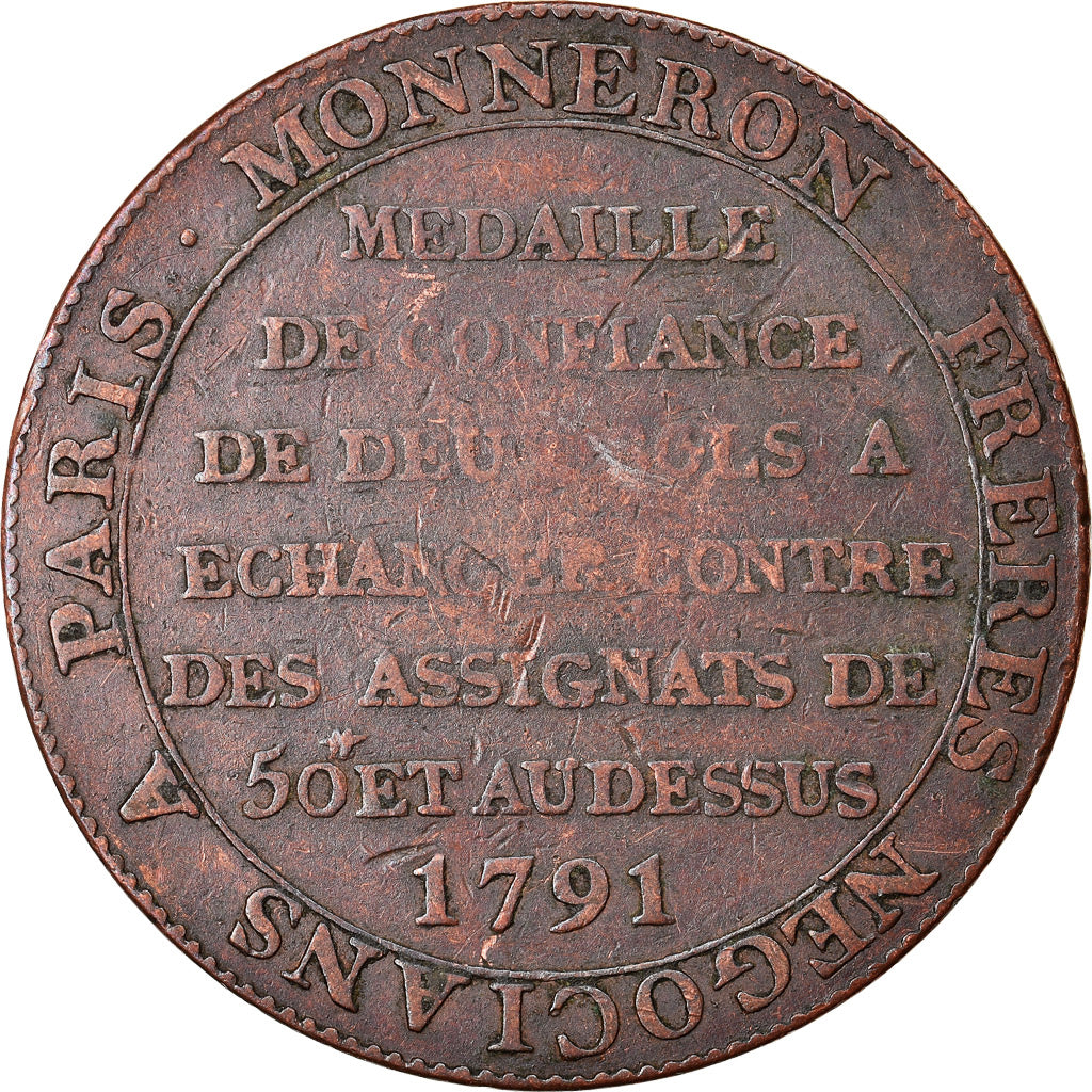 Coin, France, 2 Sols, 1791, VF(30-35), Bronze, KM:Tn23, Brandon:217