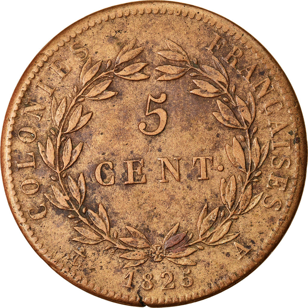 Coin, FRENCH COLONIES, Charles X, 5 Centimes, 1825, Paris, VF(20-25), Bronze