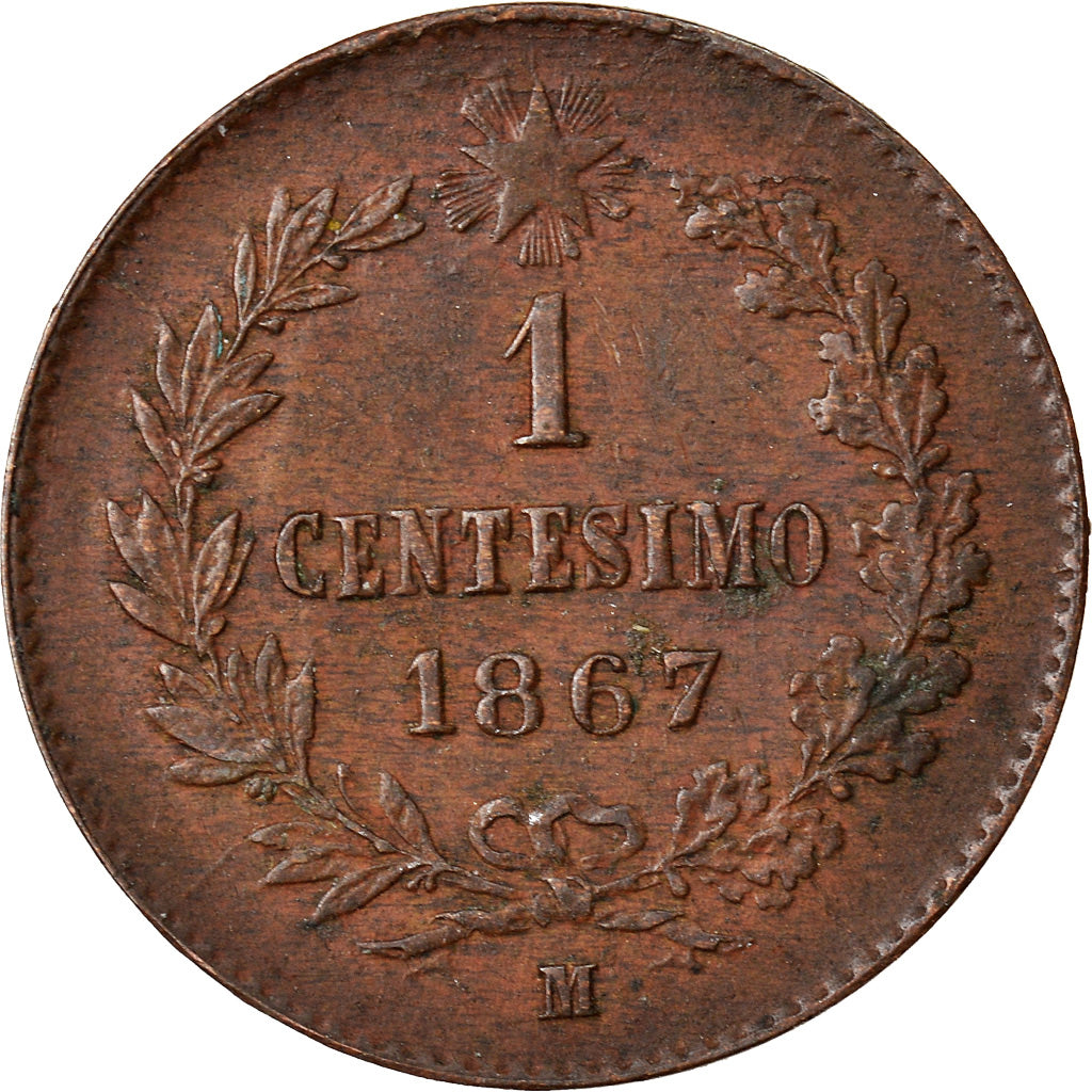 Coin, Italy, Vittorio Emanuele II, Centesimo, 1867, Milan, AU(50-53), Copper