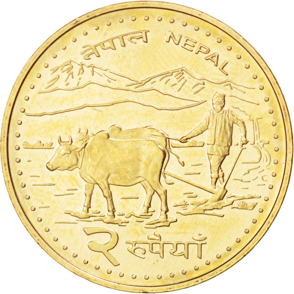 NEPAL, 2 Rupees, 2006, Kathmandu, KM #1188, MS(63), Brass Plated Steel, 24.93,..
